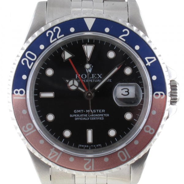 Pre-Owned Rolex 40MM GMT Master (1993) Stainless Steel Model 16700 Front Close