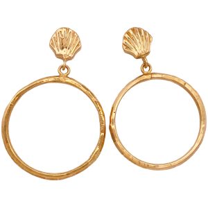 Sea Shell Door-Knocker Hoop Earrings 18K