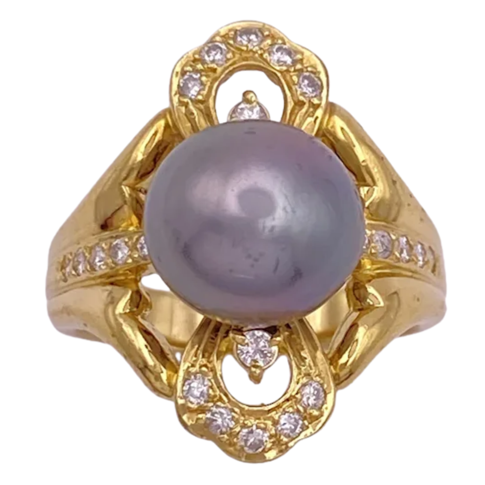 Tahitian Black Pearl Elongated Ring 18K