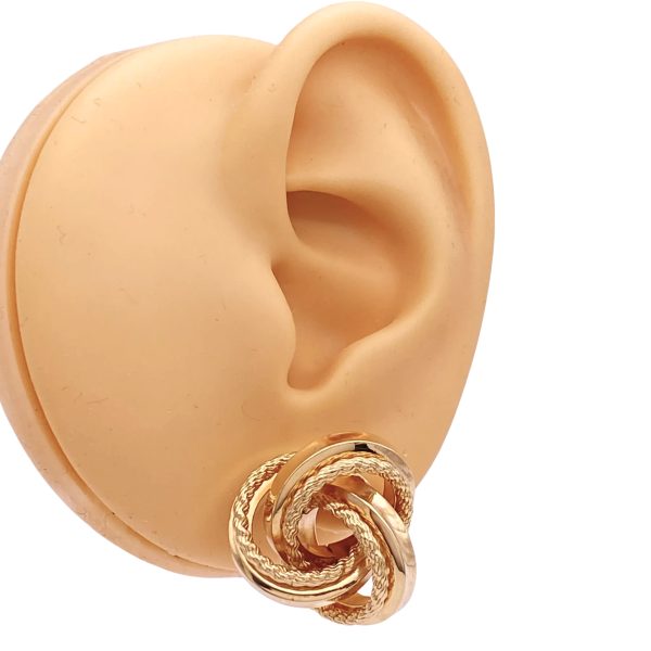 Trinity Love Knot Statement Earrings 14K Gold worn