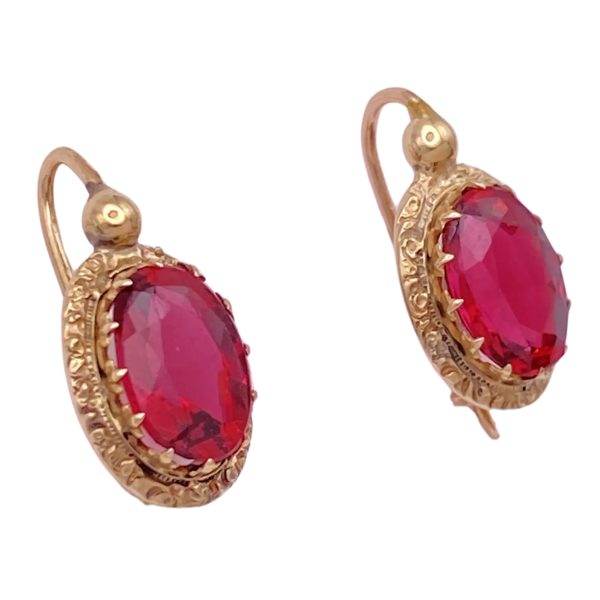 Victorian 3.20ctw Rubellite Tourmaline Drop Earrings 14K side