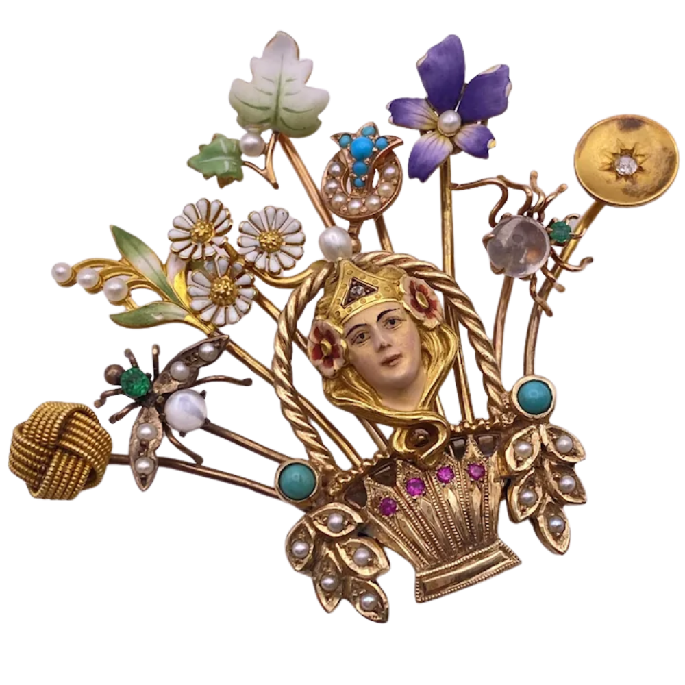 Victorian Assorted Jeweled & Enameled Stick 14K