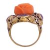 Victorian Carved Coral Rose & Amethyst Ring 14K Gold profile
