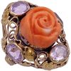 Victorian Carved Coral Rose & Amethyst Ring 14K Gold side