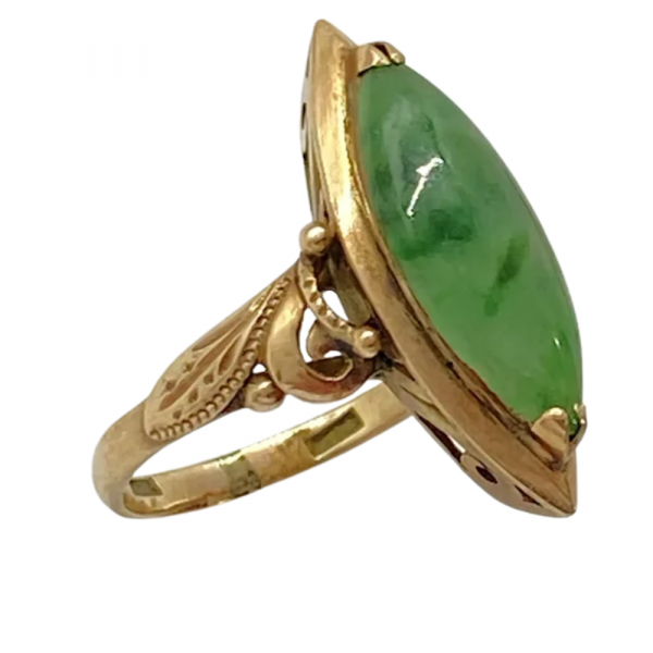 Victorian Green Jade Navette Ring 14K (1)