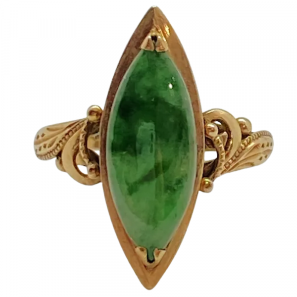 Victorian Green Jade Navette Ring 14K (2)