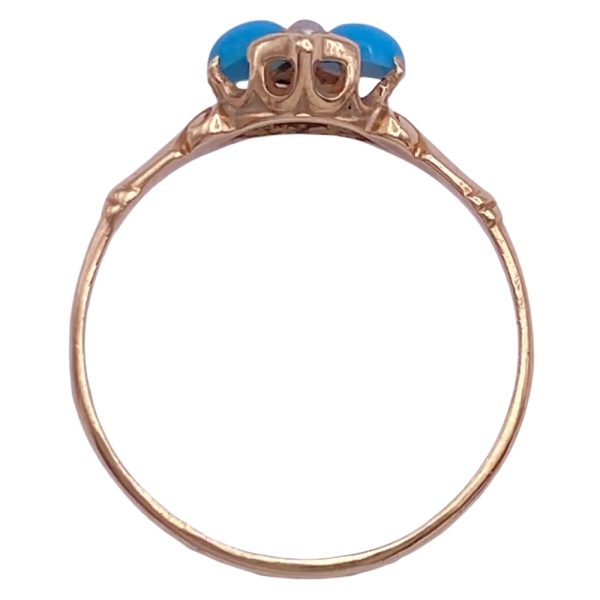 Victorian Persian Turquoise & Seed Pearl Ring 14K Gold side profile