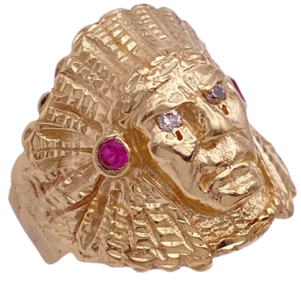 Vintage Indian Chief Men's Ring 14K