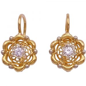 White Spinel Ornate Drop Earrings 18K Gold