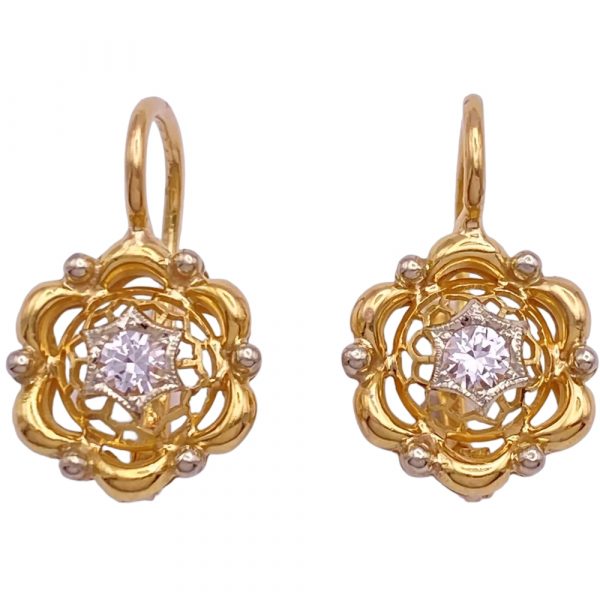 White Spinel Ornate Drop Earrings 18K Gold