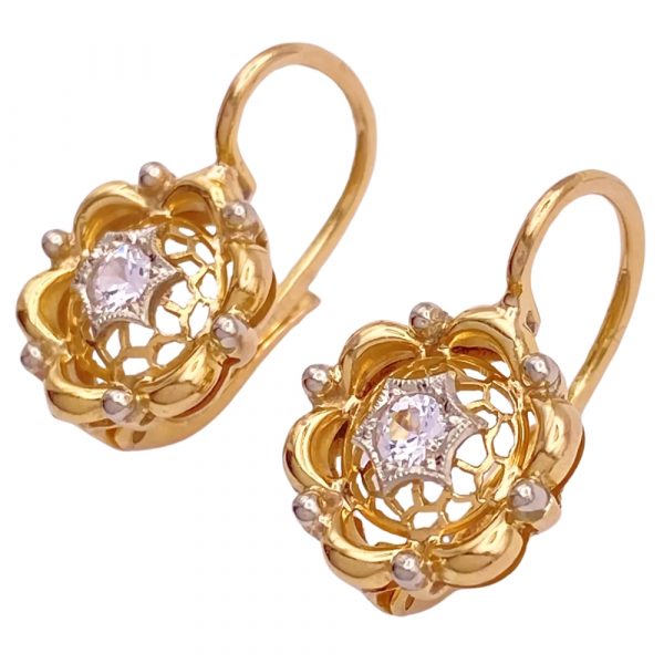 White Spinel Ornate Drop Earrings 18K Gold side