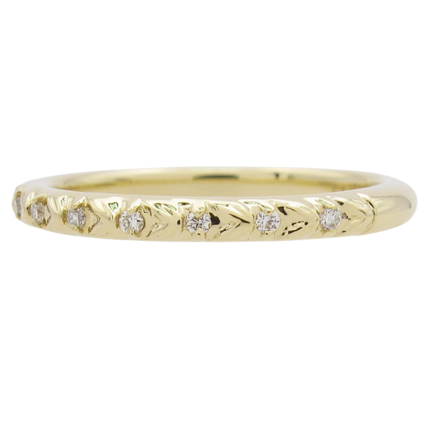 0.09ctw Diamond Textured Stack Band 14K Front