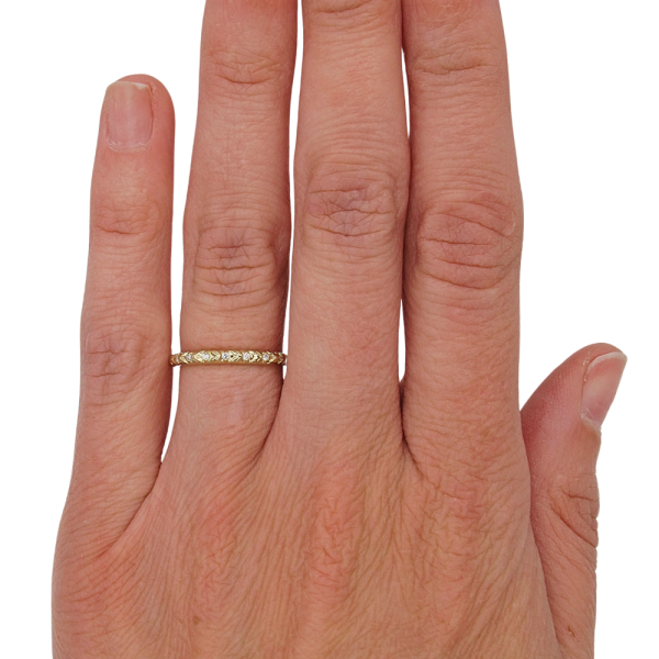 0.09ctw Diamond Textured Stack Band 14K worn