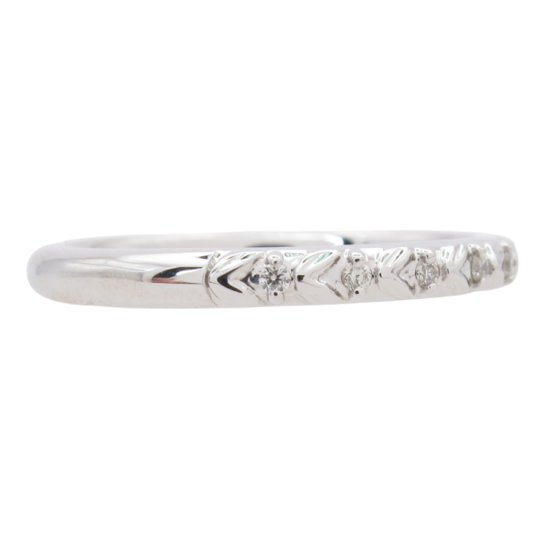 0.10ctw Diamond Textured Band Ring 14K White Gold side