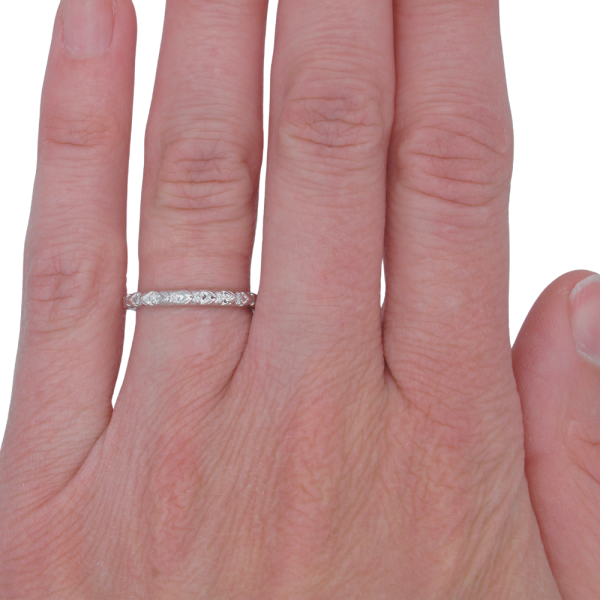 0.10ctw Diamond Textured Band Ring 14K White Gold worn