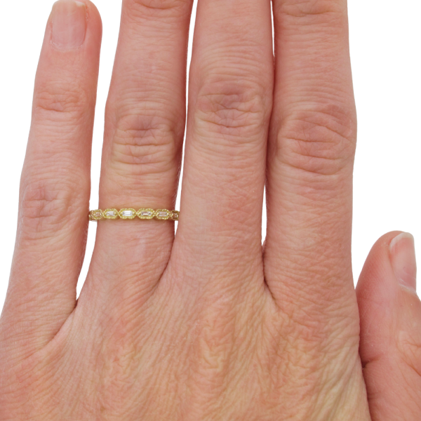 0.12ctw Diamond Baguette Band Ring 14K Yellow Gold worn