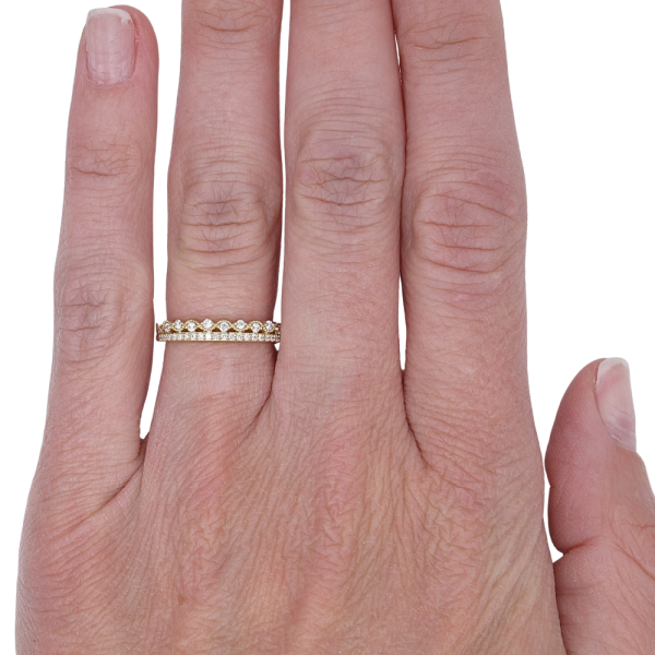 0.16ctw Diamond Double Band Ring 14K Gold worn
