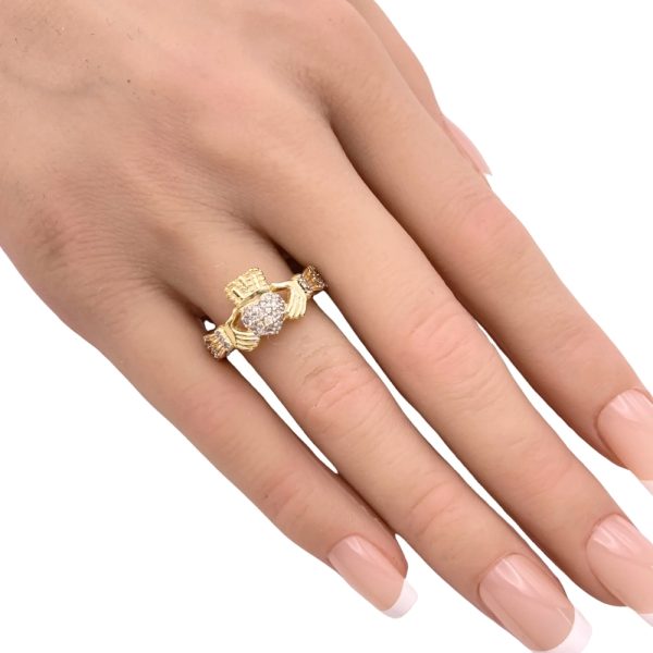 0.34ctw Diamond Celtic Claddagh Ring 14K Gold worn