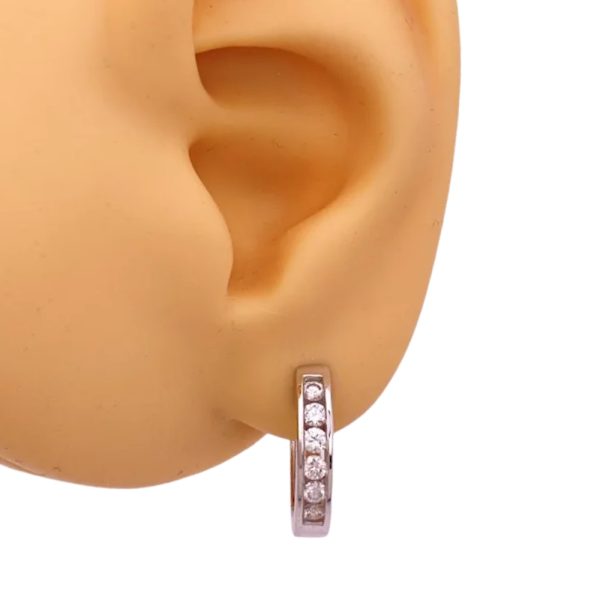 0.36ctw Diamond Hoop Earrings 14K White Gold worn