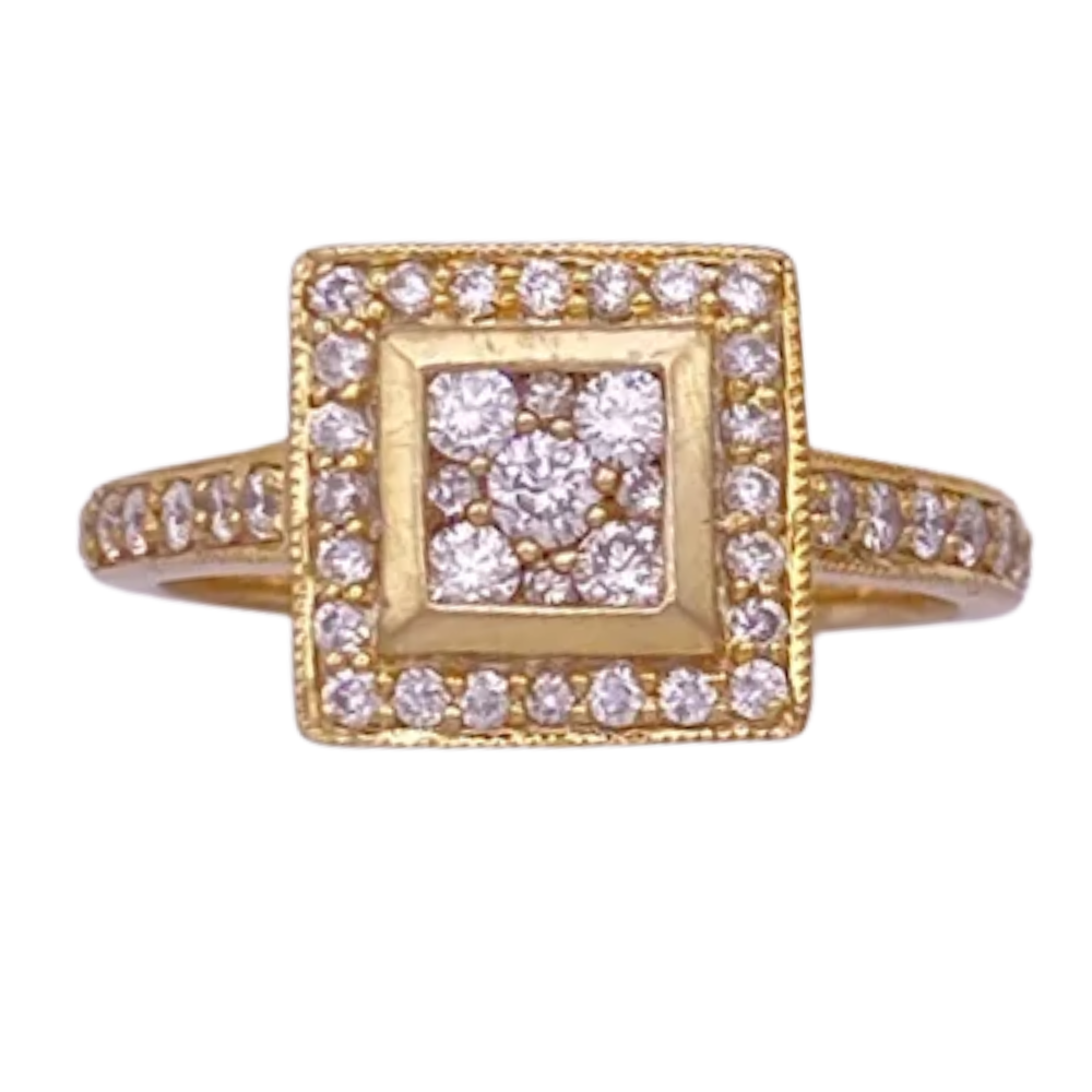 .093ctw Square Shape Diamond Cluster Halo Ring 14K