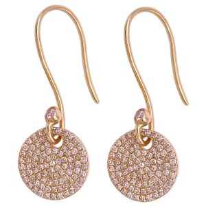1.00ctw Diamond Pave Disk Drop Earrings 14K Gold Designer