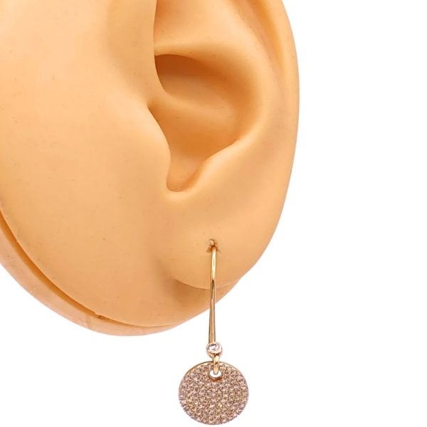 1.00ctw Diamond Pave Disk Drop Earrings 14K Gold Designer worn