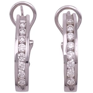 1.12ctw Diamond Hoop Earrings 14K White Gold Omega Back front