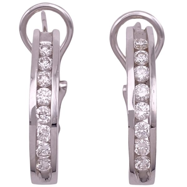 1.12ctw Diamond Hoop Earrings 14K White Gold Omega Back front