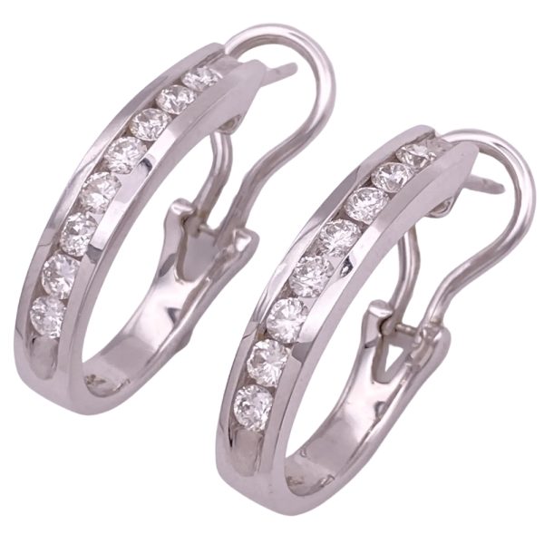 1.12ctw Diamond Hoop Earrings 14K White Gold Omega Back side