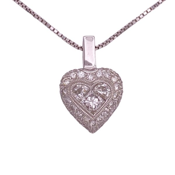 1.15ctw Fancy Cut Diamond Heart Necklace 14K & 18K Gold close up