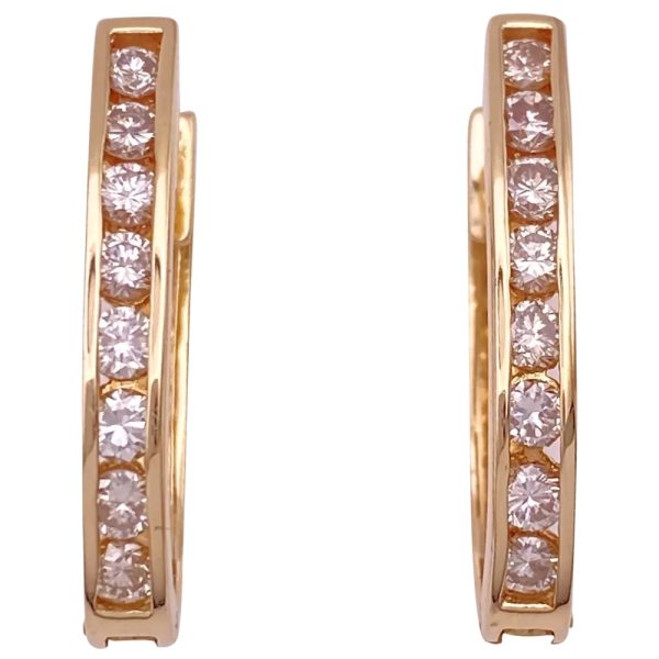 1.17ctw Diamond Hoop Earrings 14K Yellow Gold Top Light Brown Champagne
