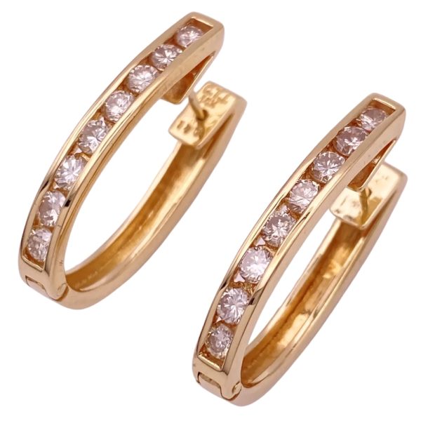 1.17ctw Diamond Hoop Earrings 14K Yellow Gold Top Light Brown Champagne side