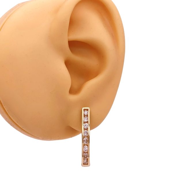 1.17ctw Diamond Hoop Earrings 14K Yellow Gold Top Light Brown Champagne worn
