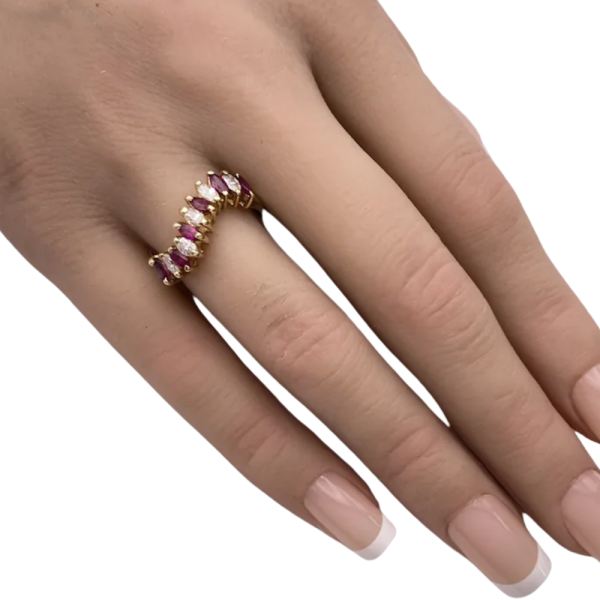 1.55ctw Marquise Diamond & Ruby Wave Ring 14K (3)