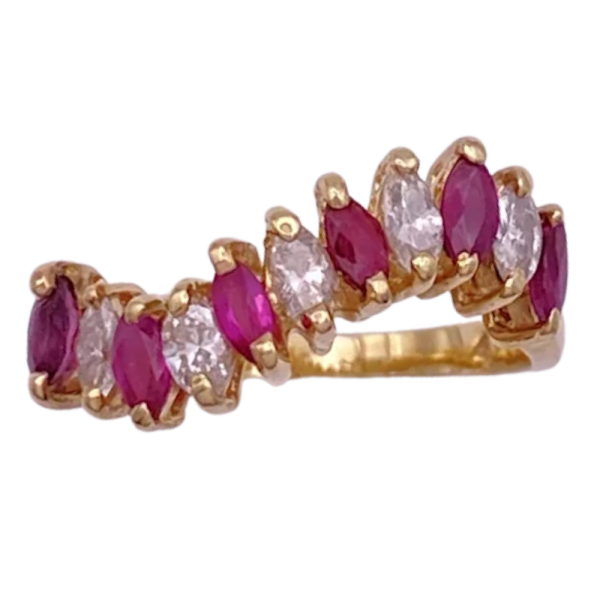 1.55ctw Marquise Diamond & Ruby Wave Ring 14K