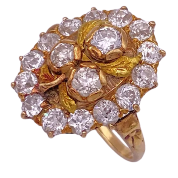 1.59ctw Victorian Diamond Floral Ring 14K (1)