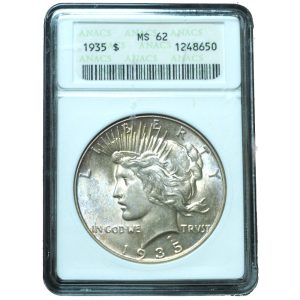 1935 Peace Dollar MS62 ANACS Old Holder