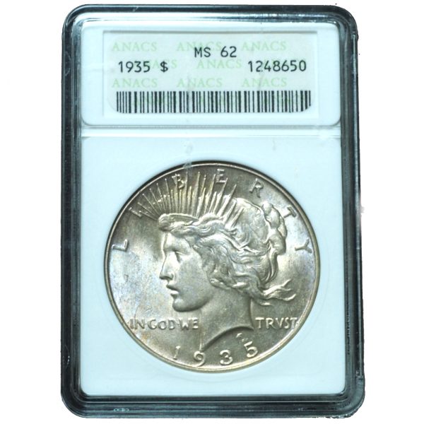 1935 Peace Dollar MS62 ANACS Old Holder