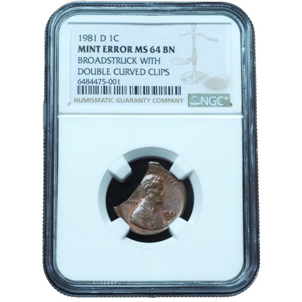 1981-D Lincoln Memorial Penny Broad Struck Double Curved Clip Errors MS64 BN NGC