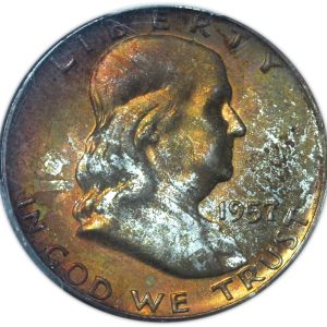 1957-D Franklin Half Dollar MS66 FBL PCGS Incredible Toning