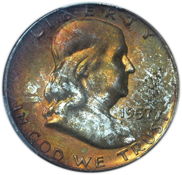 1957-D Franklin Half Dollar MS66 FBL PCGS Incredible Toning