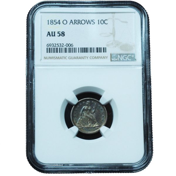 1854-O Seated Liberty Dime Arrows AU58 NGC