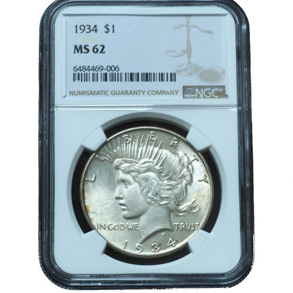 1934 Peace Dollar MS62 NGC