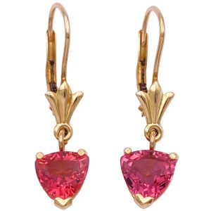 2.96ctw Trillion Pink Tourmaline Dangle Earrings 14K Gold