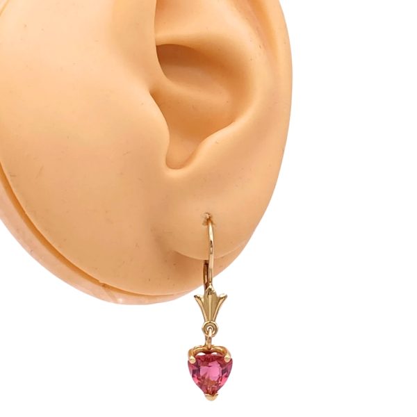 2.96ctw Trillion Pink Tourmaline Dangle Earrings 14K Gold worn