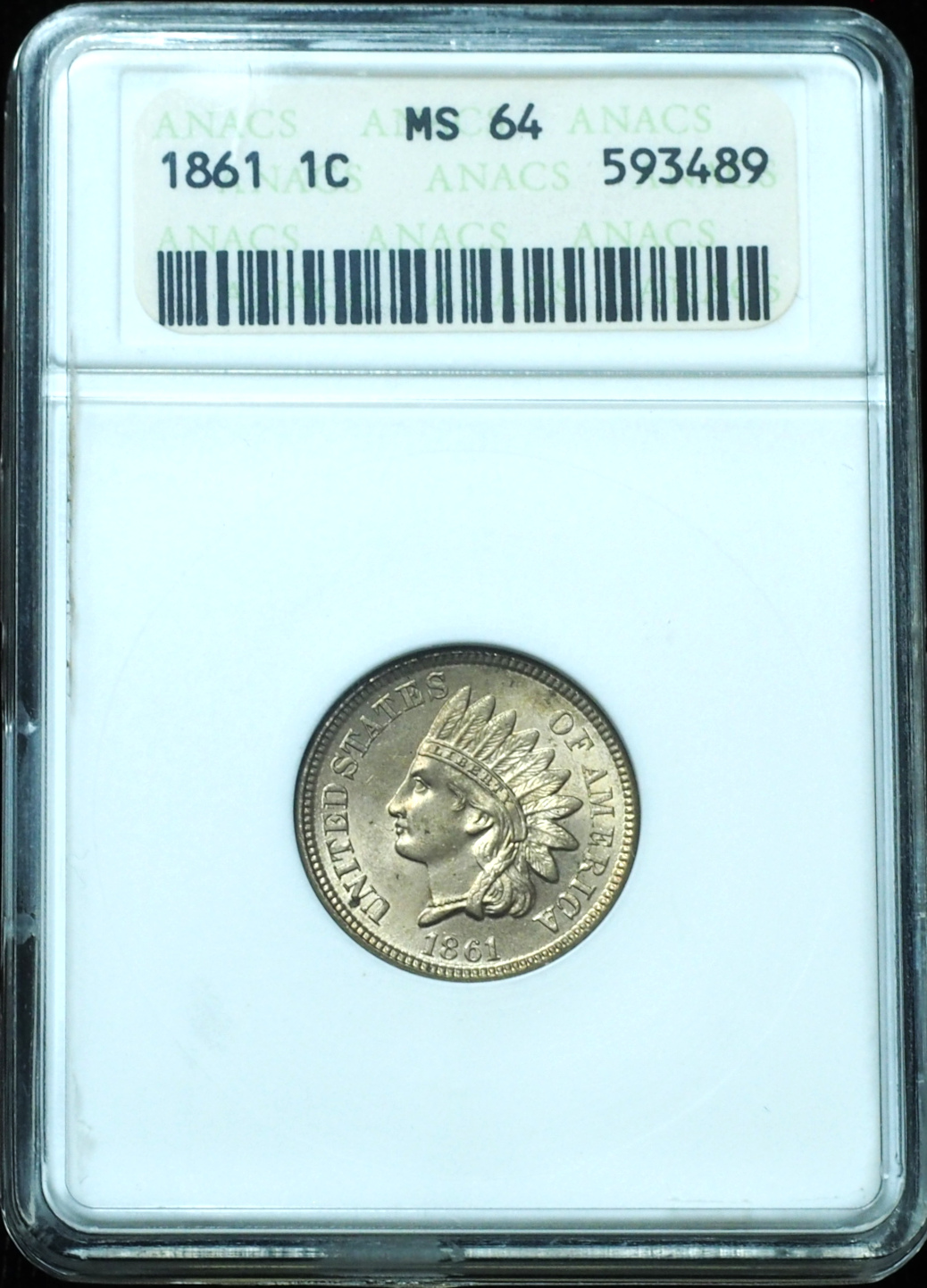 1861 Indian Head Penny MS64 ANACS Old Soapbox