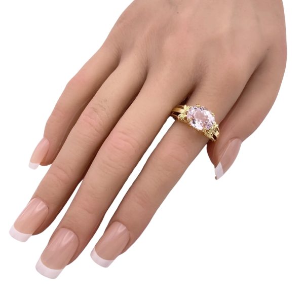 3.30ct Morganite Solitaire Ring 14K Gold worn