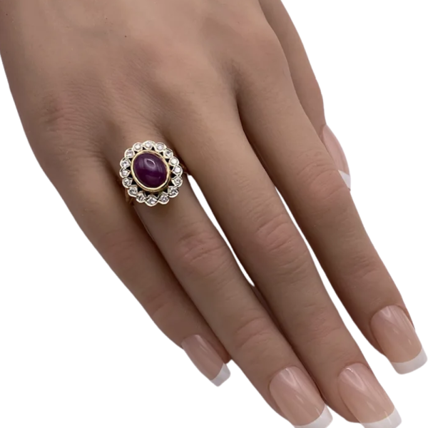 3.62ctw Cabochon Natural Ruby with Halo Ring 14K (1)