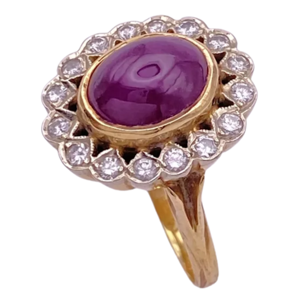3.62ctw Cabochon Natural Ruby with Halo Ring 14K (2)