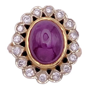 3.62ctw Cabochon Natural Ruby with Halo Ring 14K